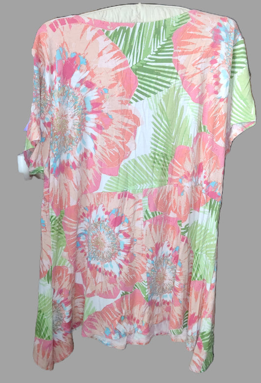 Ruby Rd Orange and Green Tie Dyed Shirt - size L