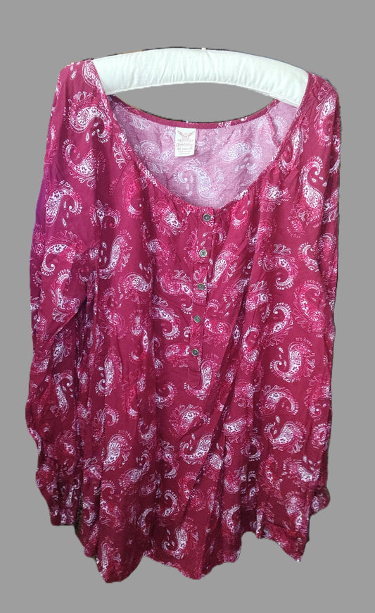 Faded Glory Maroon Flower Long Sleeve Blouse - size XL