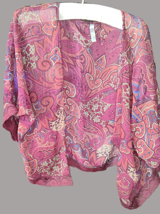 Sheer Dusty Rose Paisley Kimono with Lace Trim