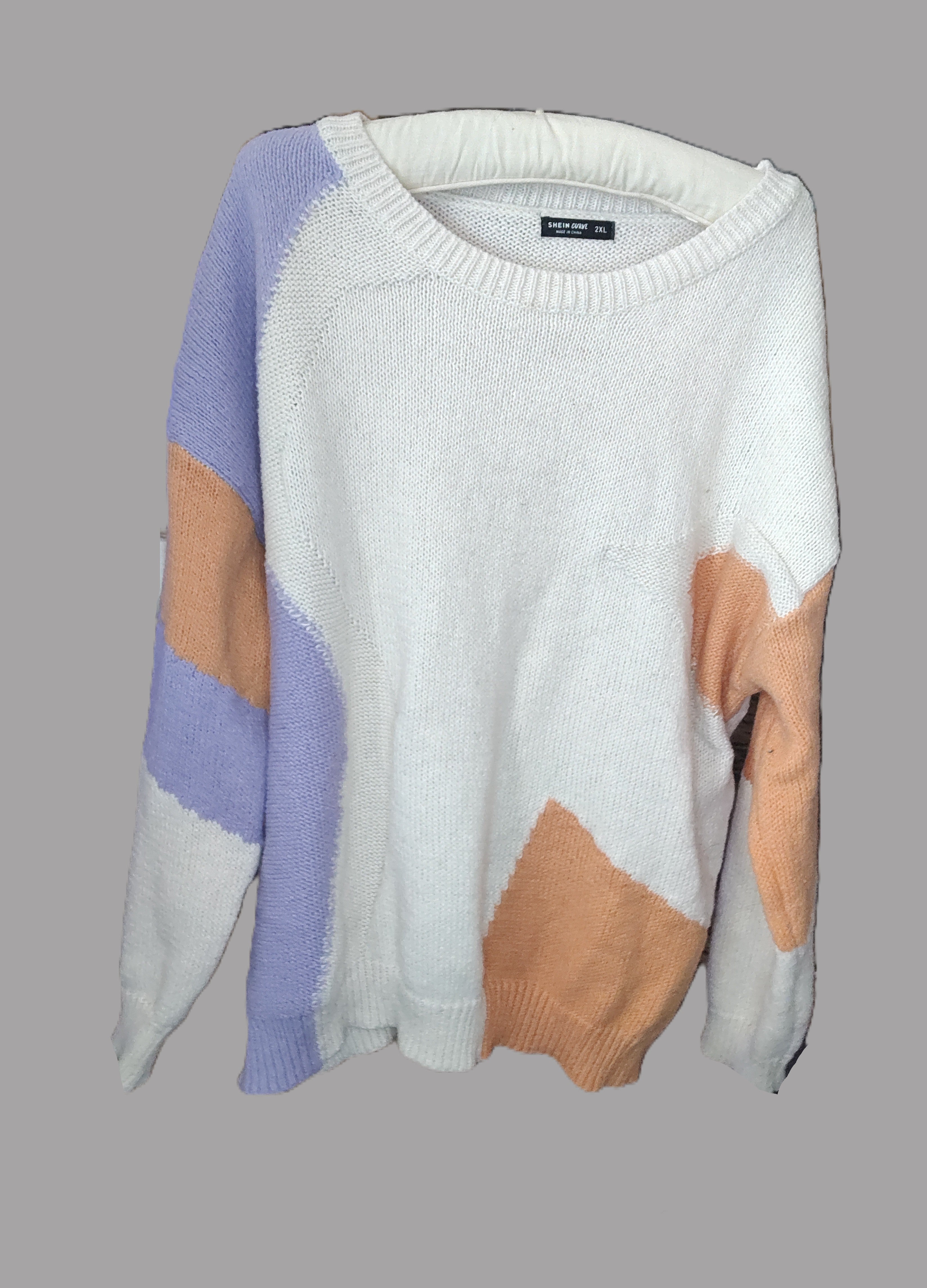 Shein Curve White with Orange Colorblock Sweater - size 2XL