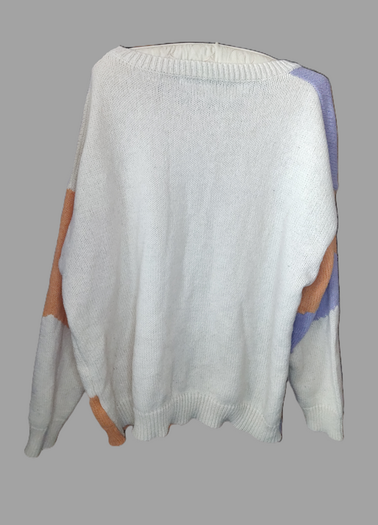 Shein Curve White with Orange Colorblock Sweater - size 2XL