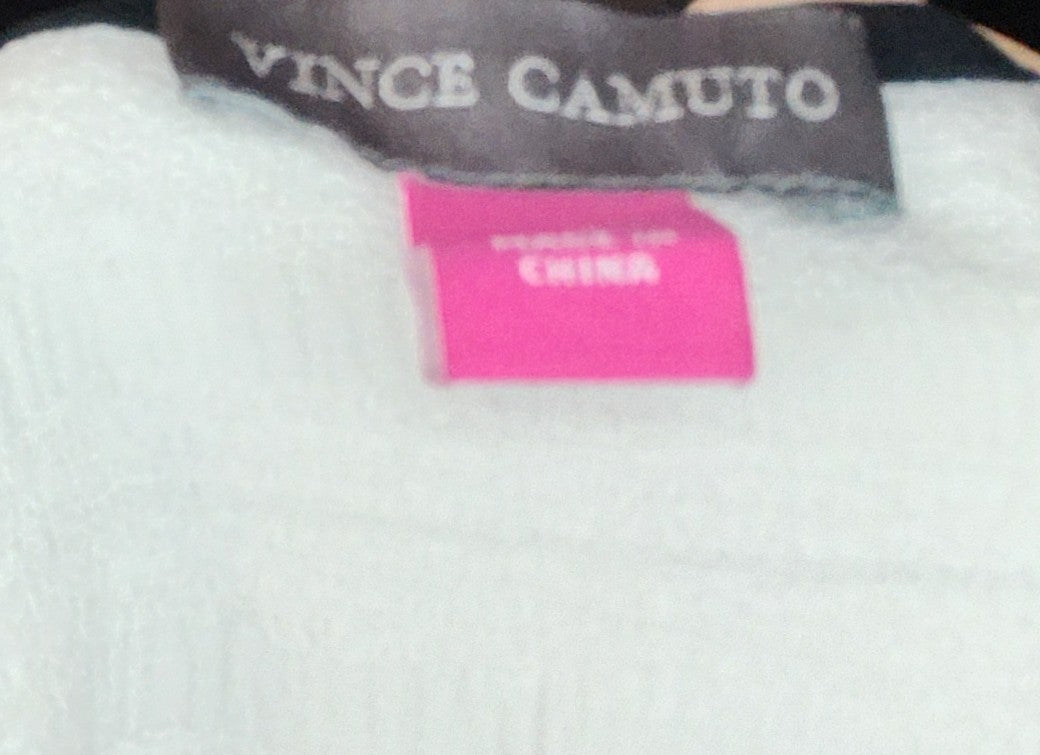Vince Camuto White Fuzzy Blouse with Black Trim