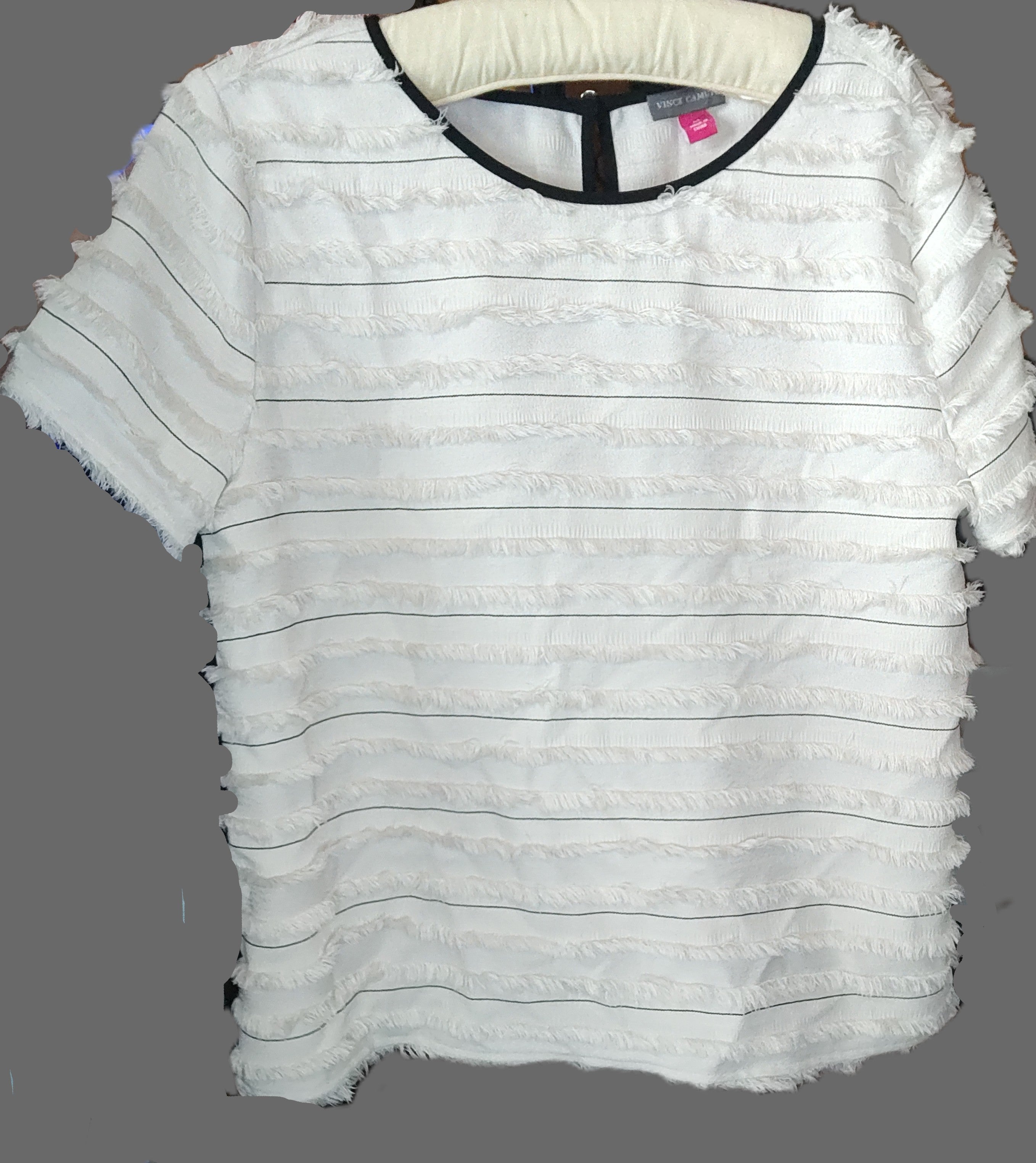 Vince Camuto White Fuzzy Blouse with Black Trim