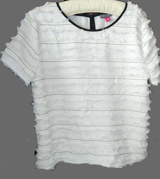 Vince Camuto White Fuzzy Blouse with Black Trim