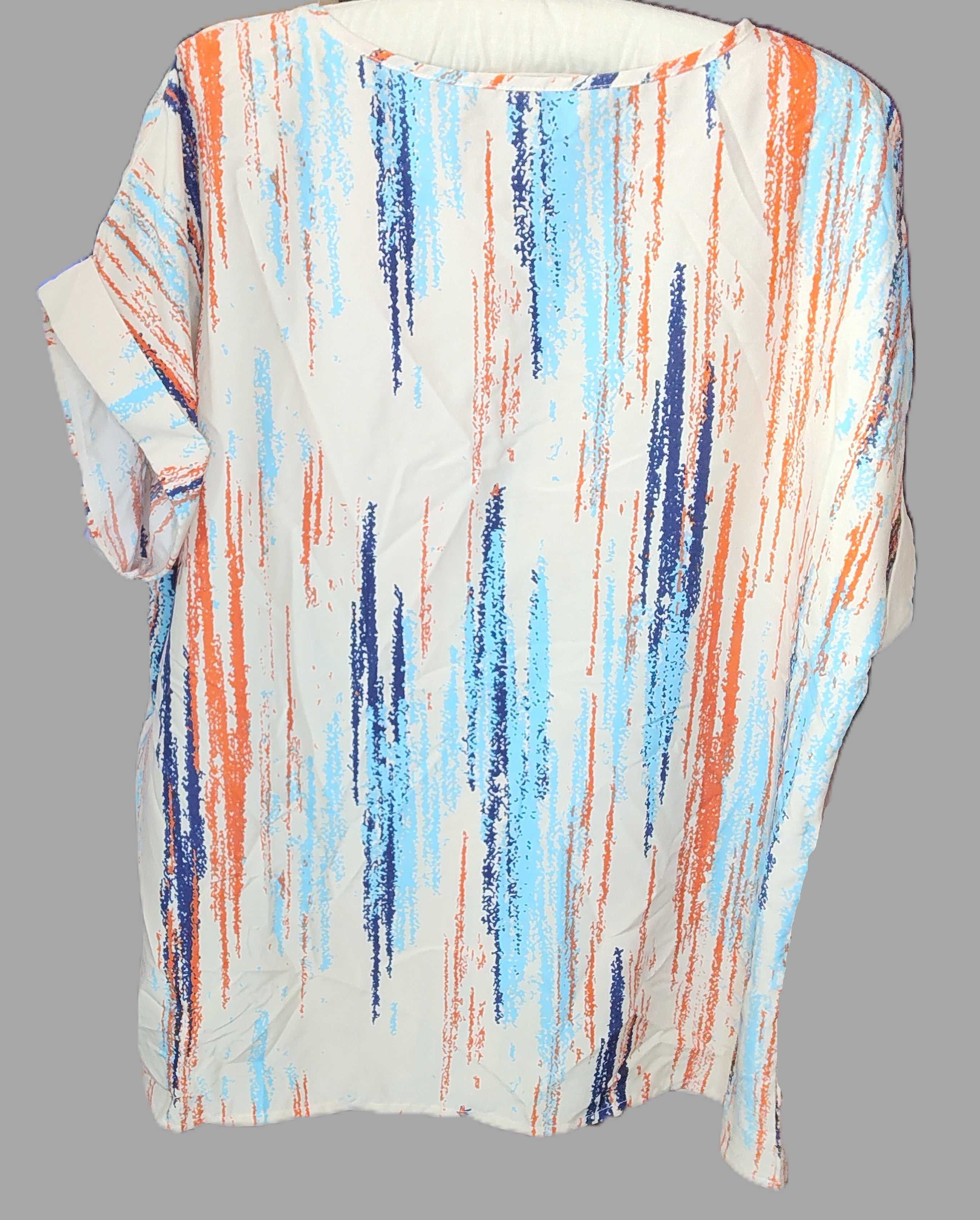 Shein Curve Color Streaks Cuffed Short Sleeves Blouse - size 1XL