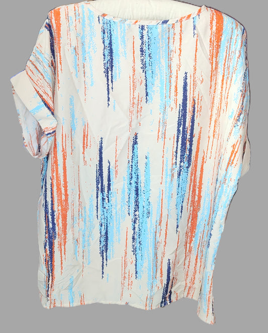 Shein Curve Color Streaks Cuffed Short Sleeves Blouse - size 1XL