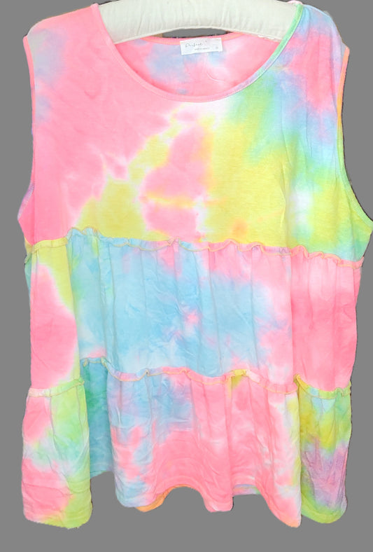 Colorful Pastel Tie Dye Tiered Tank Top