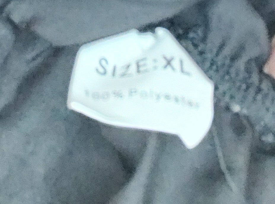 Black Polyester Ruffle Blouse with Gathered Waist and Neckline - size XL