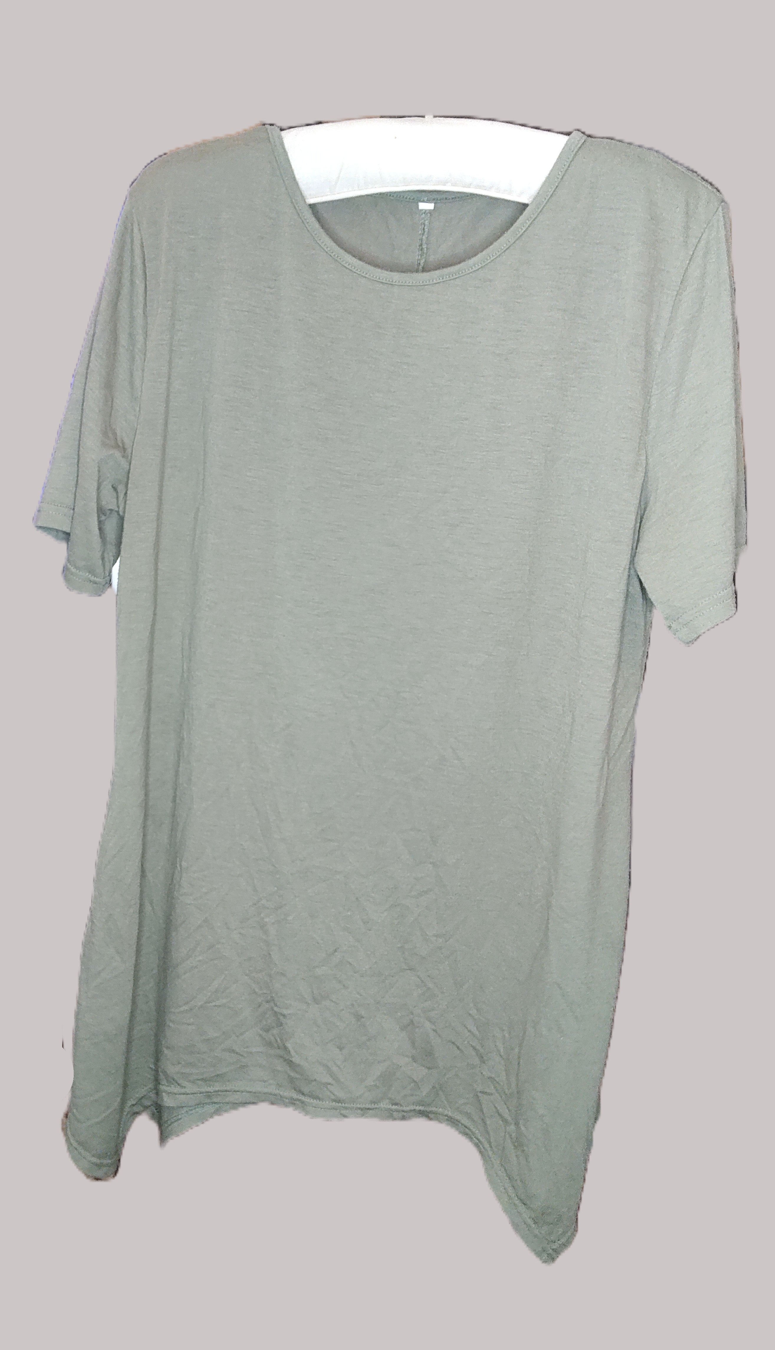 Olive Green Short Sleeve Blouse with Assymetrical Hem