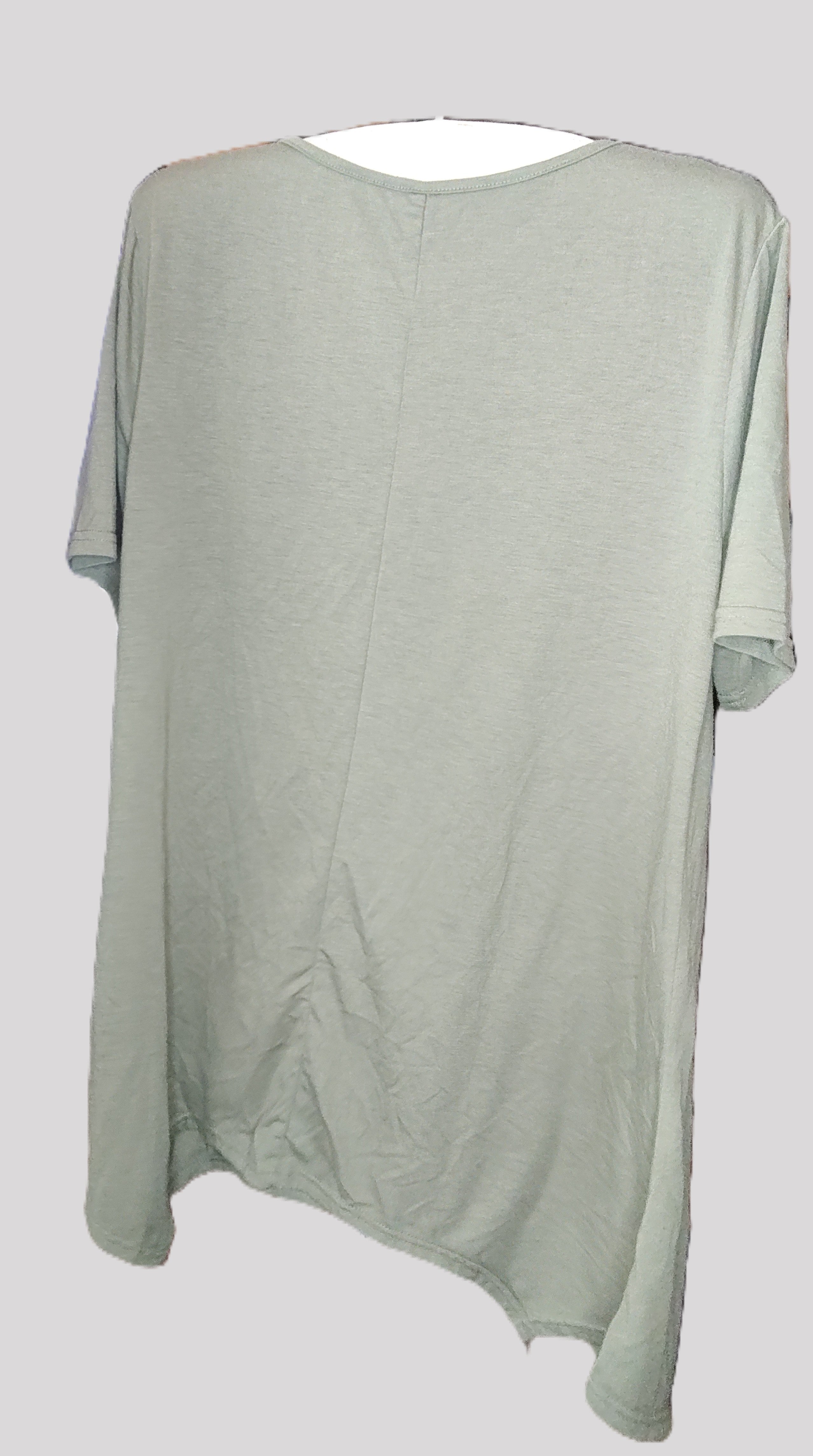 Olive Green Short Sleeve Blouse with Assymetrical Hem