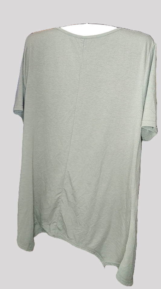 Olive Green Short Sleeve Blouse with Assymetrical Hem
