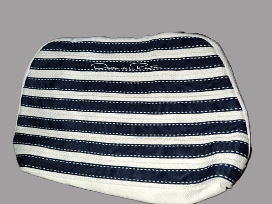 Blue & White Canvas Makeup Bag with Pink Interior