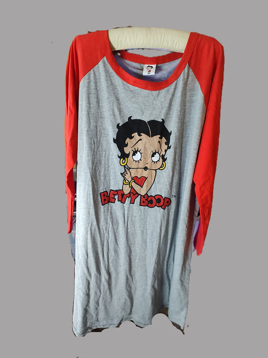 Betty Boop Grey Sleep Dress with Red Sleeves - size 2X