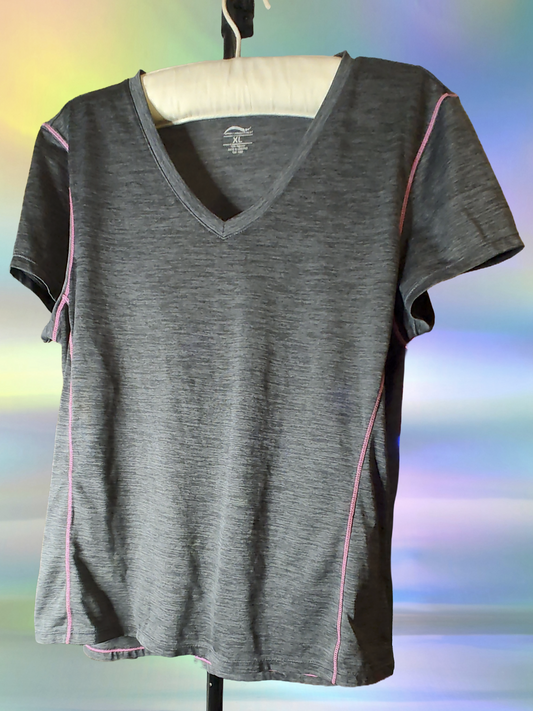 Sport Essentials Grey with Pink Trim Activewear Top - size XL