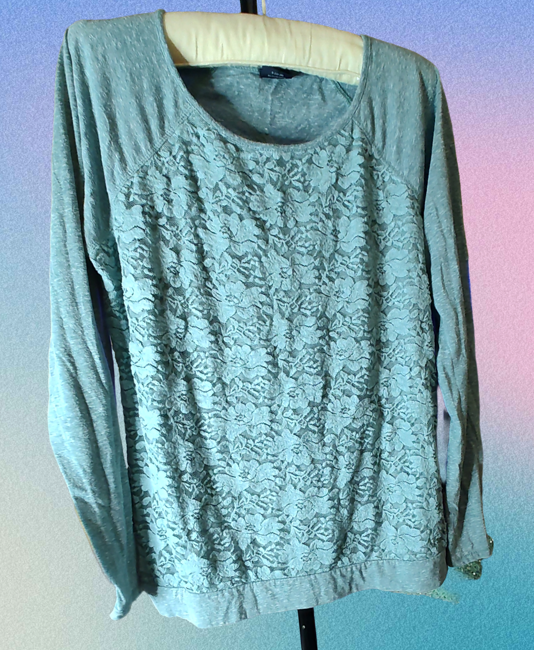 Faded Glory Green Lace Front Long Sleeve Shirt - size L (12/14)