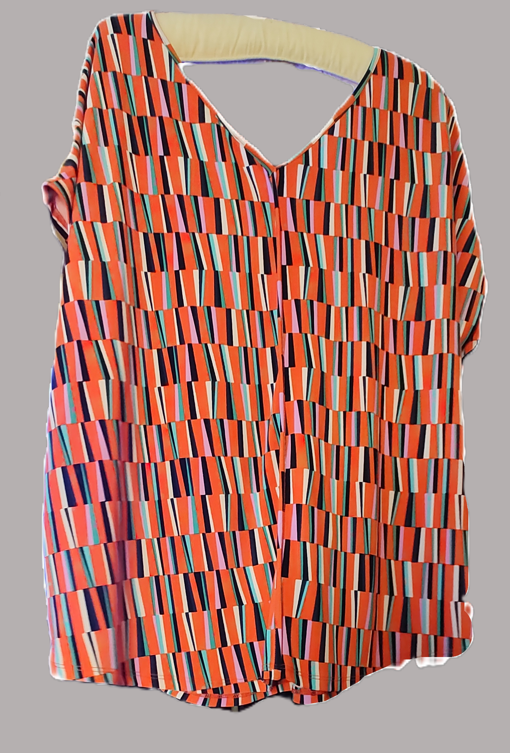 Bar III Women's Orange Checkered V-neck Blouse - size XL