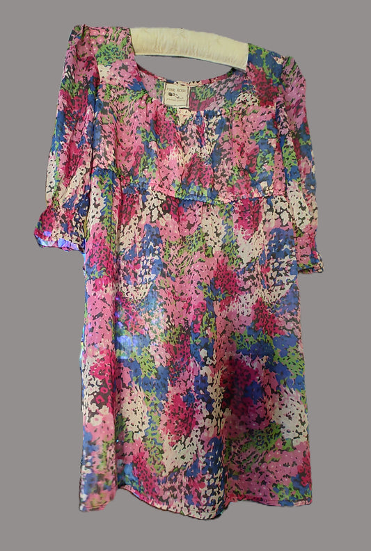 Pink Rose Floral Half Sleeve Dress/Shirt - size S