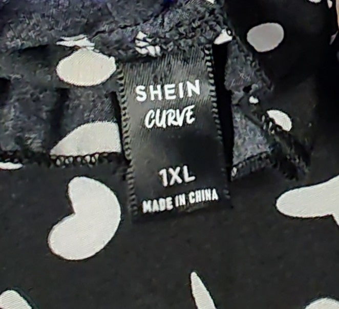 Shein Polka Dot Black Frilly Blouse - size 1XL