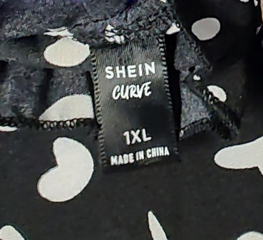 Shein Polka Dot Black Frilly Blouse - size 1XL