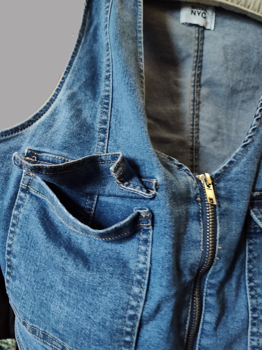 Madden NYC Denim Vest with Zipper