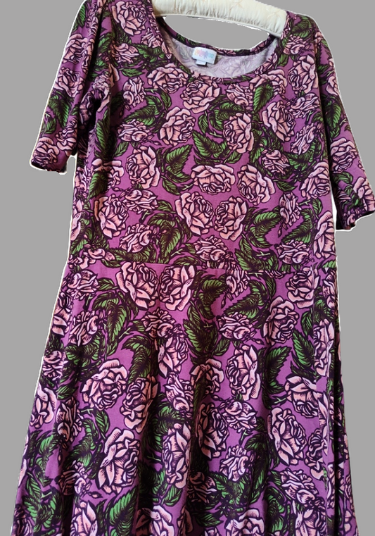 LulaRoe Purple Floral Pattern Midi Dress - size XL
