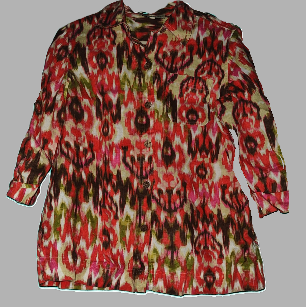 Jones & Co Orange Fall Pattern Button Front Shirt - size M