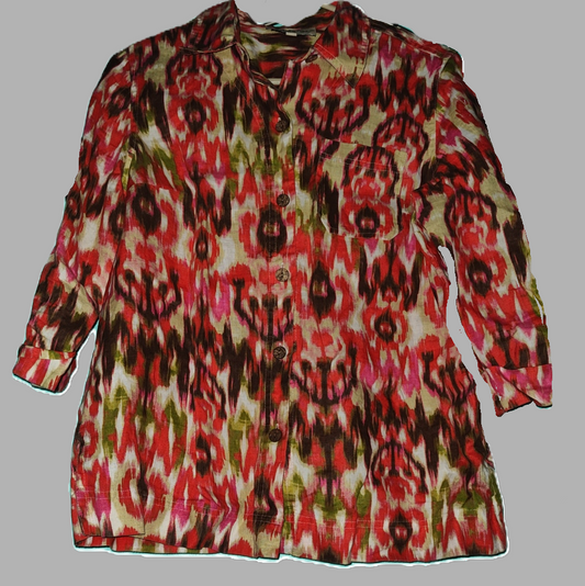 Jones & Co Orange Fall Pattern Button Front Shirt - size M