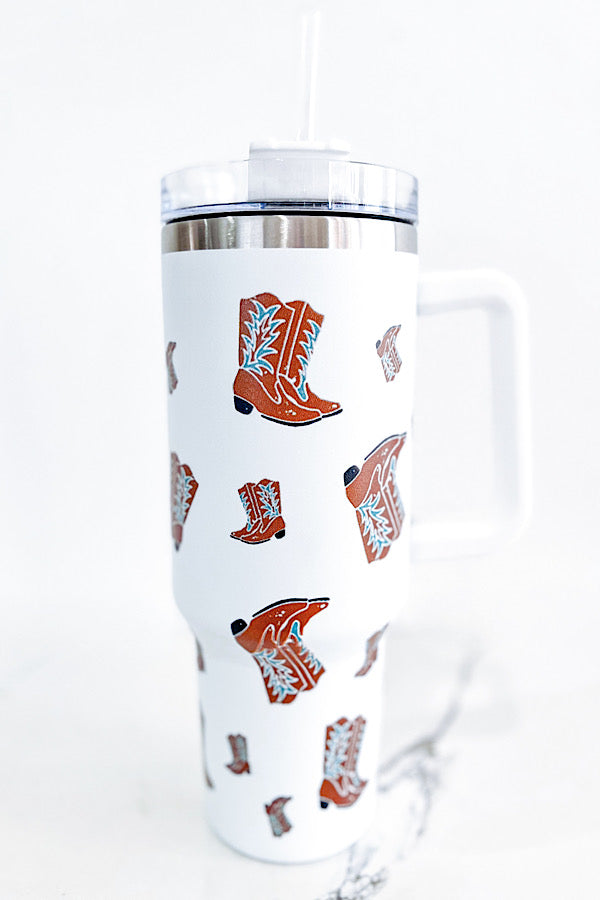 White Western Cowboy Boots 40 oz Travel Mug Tumbler