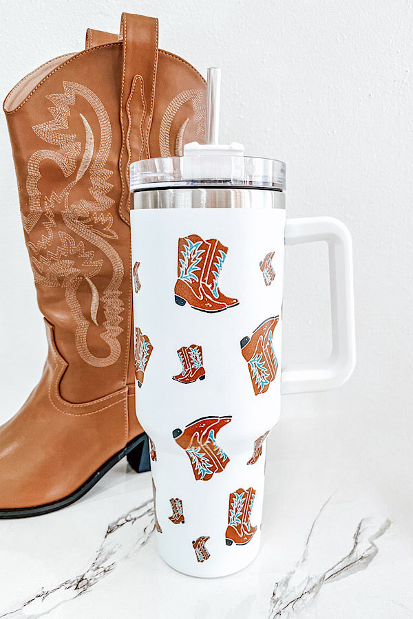 White Western Cowboy Boots 40 oz Travel Mug Tumbler