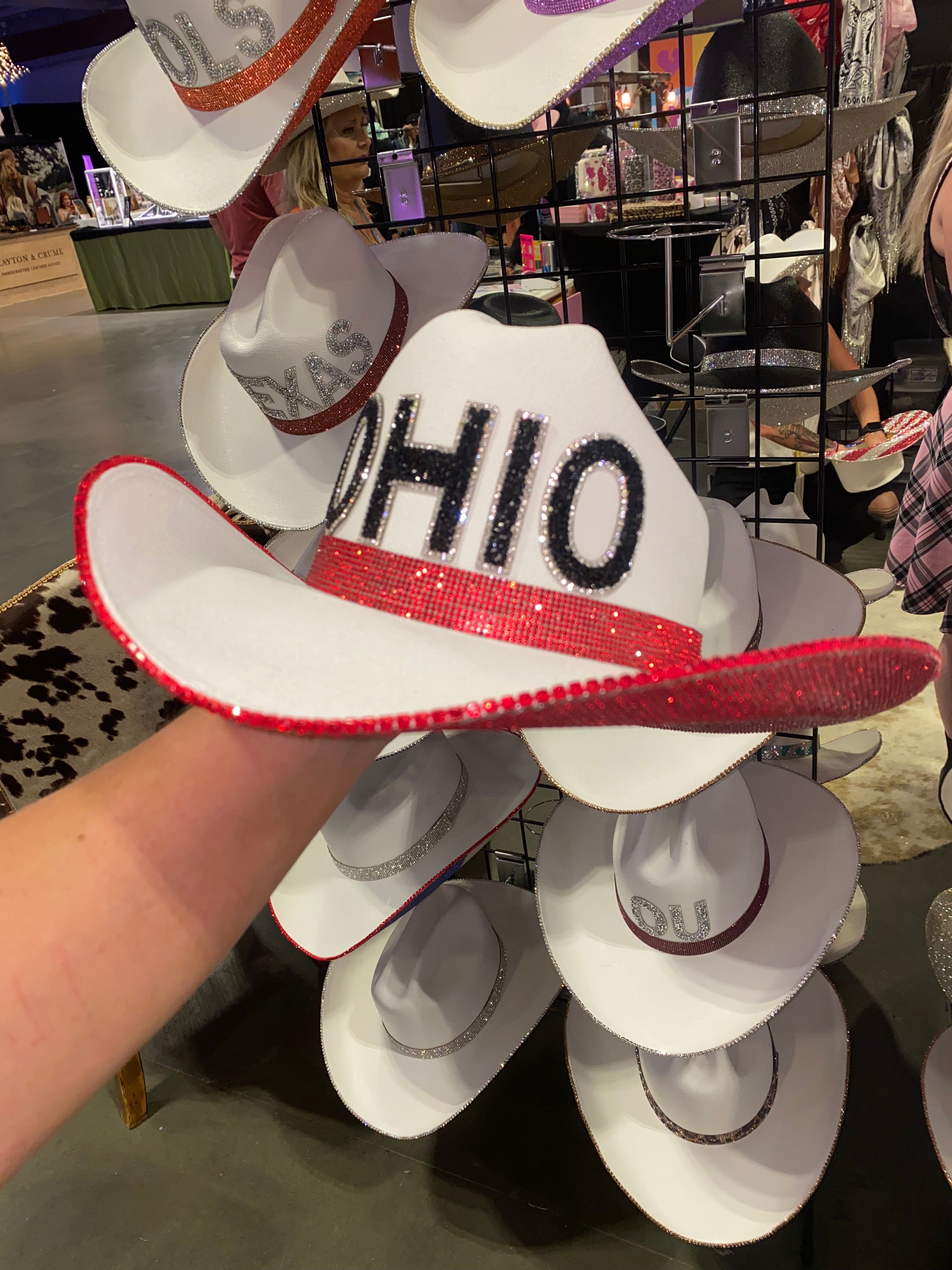 Ohio State White Straw Hat with Red Rhinestones