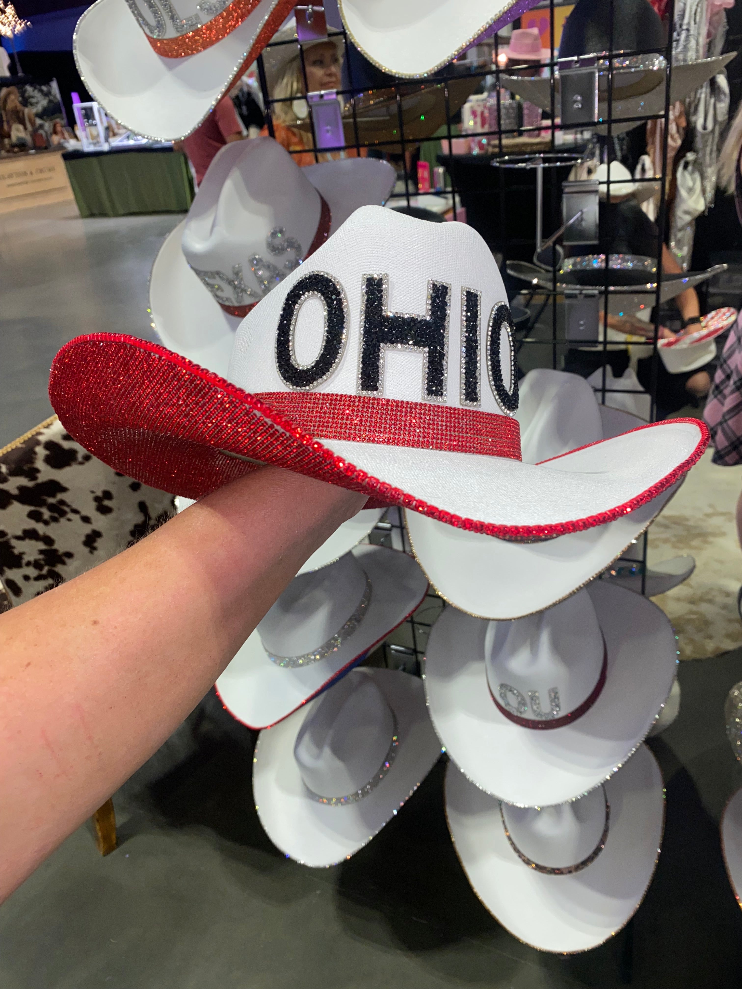 Ohio State White Straw Hat with Red Rhinestones