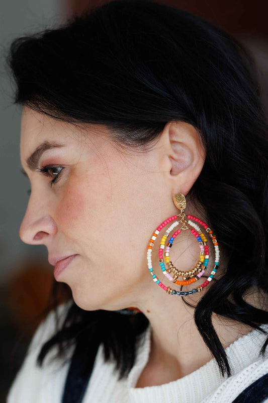 Beautiful Pink Beaded Statement Earrings