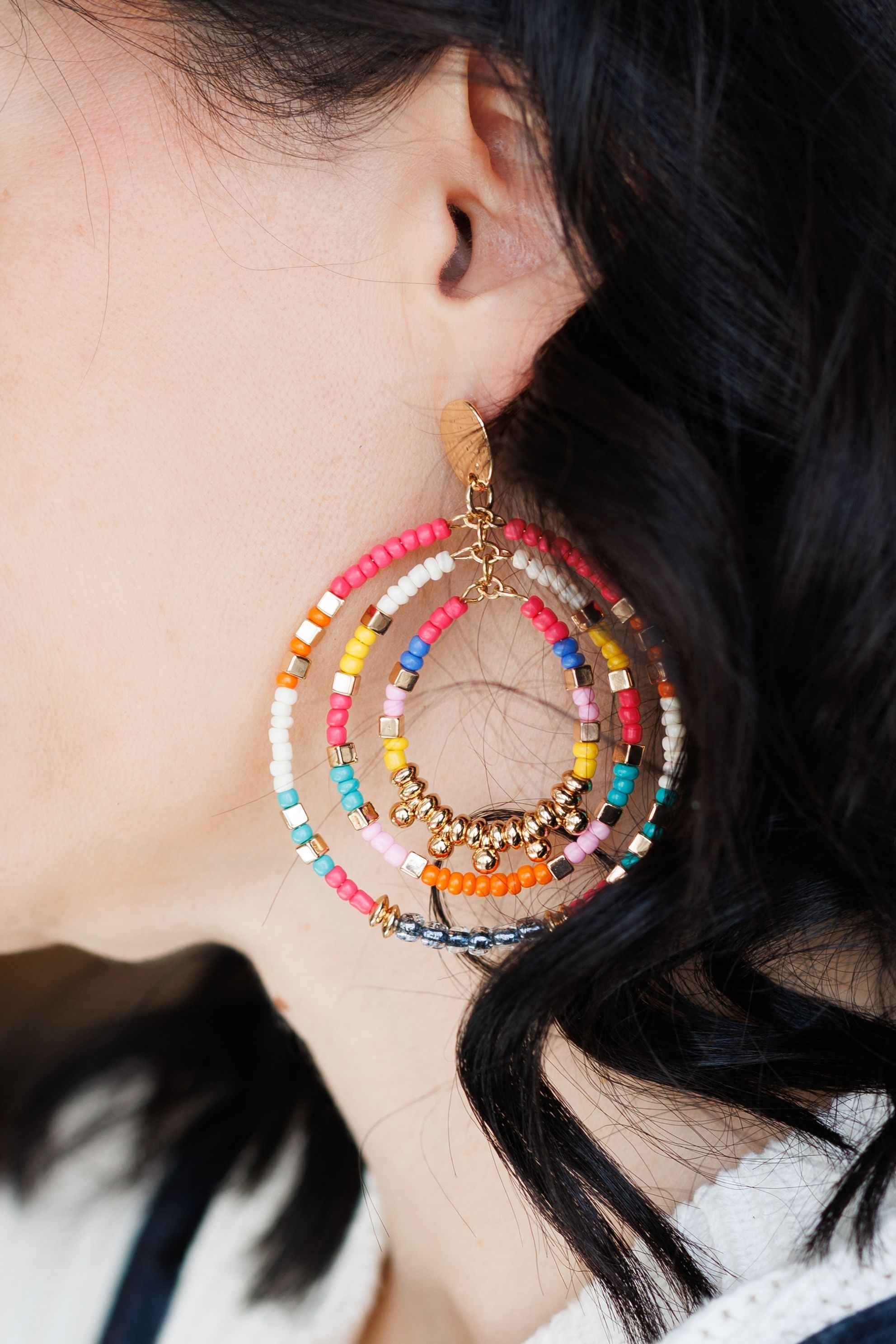 Beautiful Pink Beaded Statement Earrings
