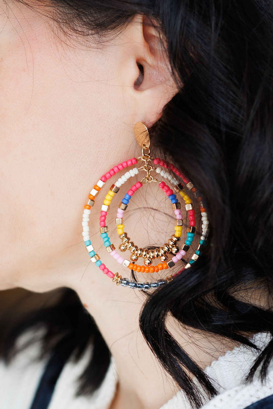 Beautiful Pink Beaded Statement Earrings