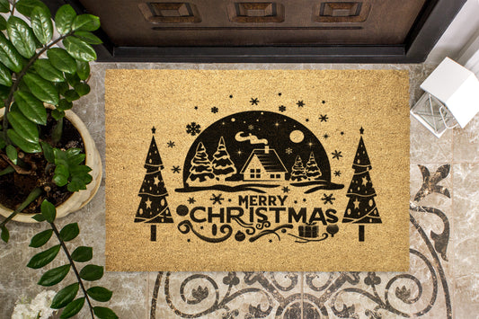 Merry Christmas Winter Scene Outdoor Bristle Door Mat
