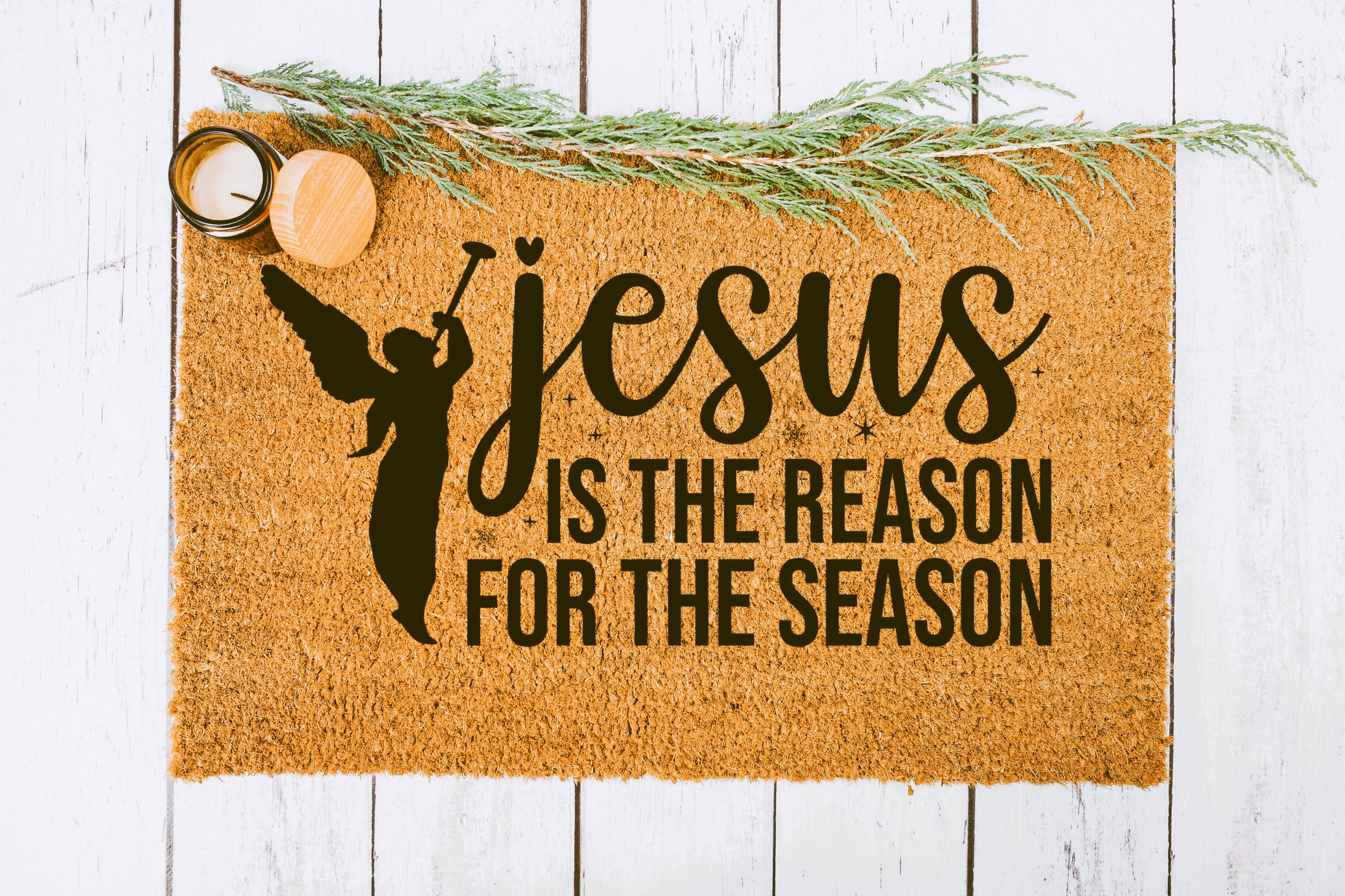 Angel Proclaims Jesus is the Reason Bristle Door Mats