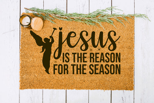 Angel Proclaims Jesus is the Reason Bristle Door Mats