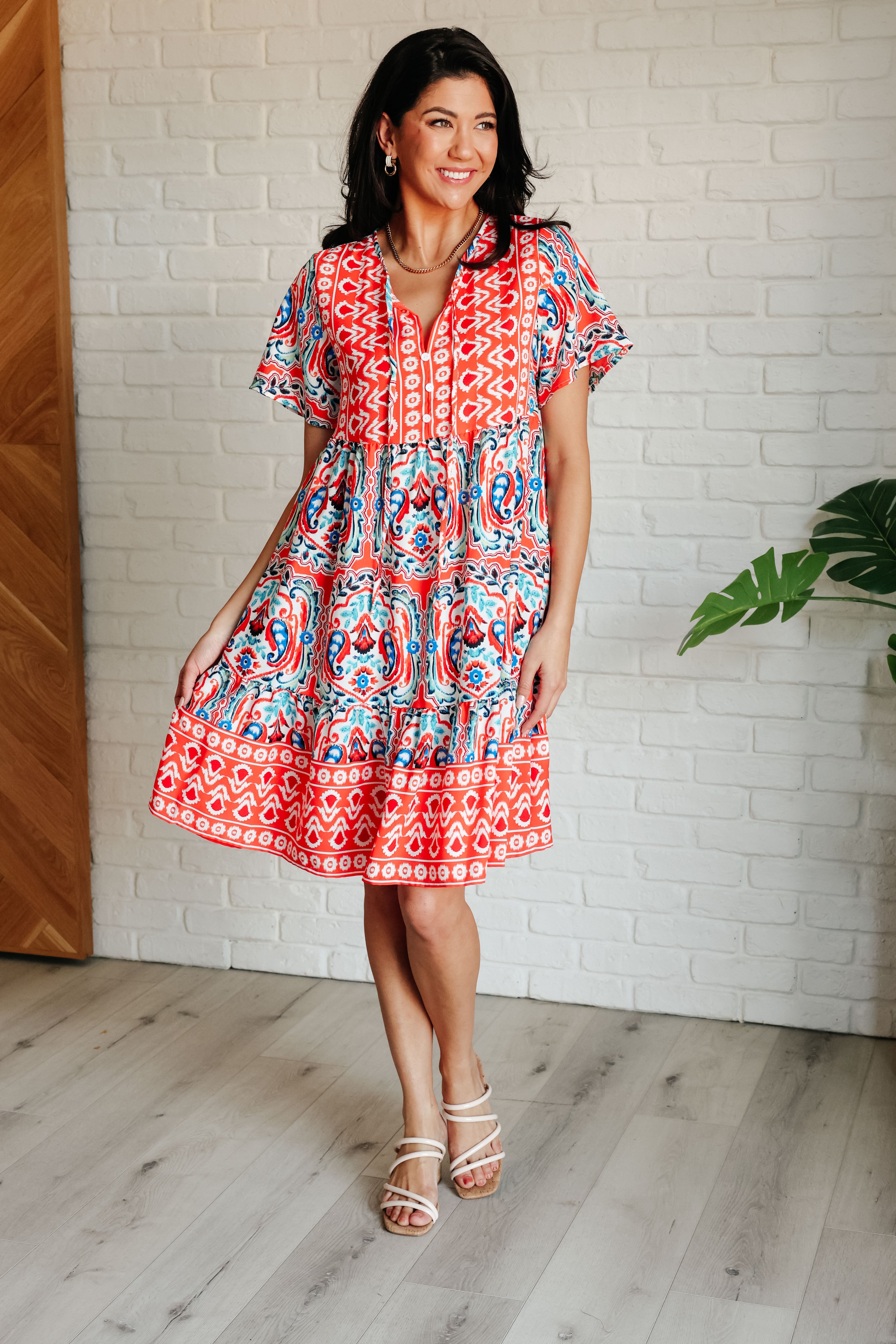 Women's Journey On Mixed Print Knee Length Dress