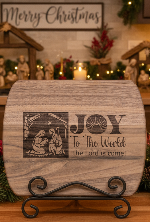 Joy to the World Christmas Hardwood Cutting Board