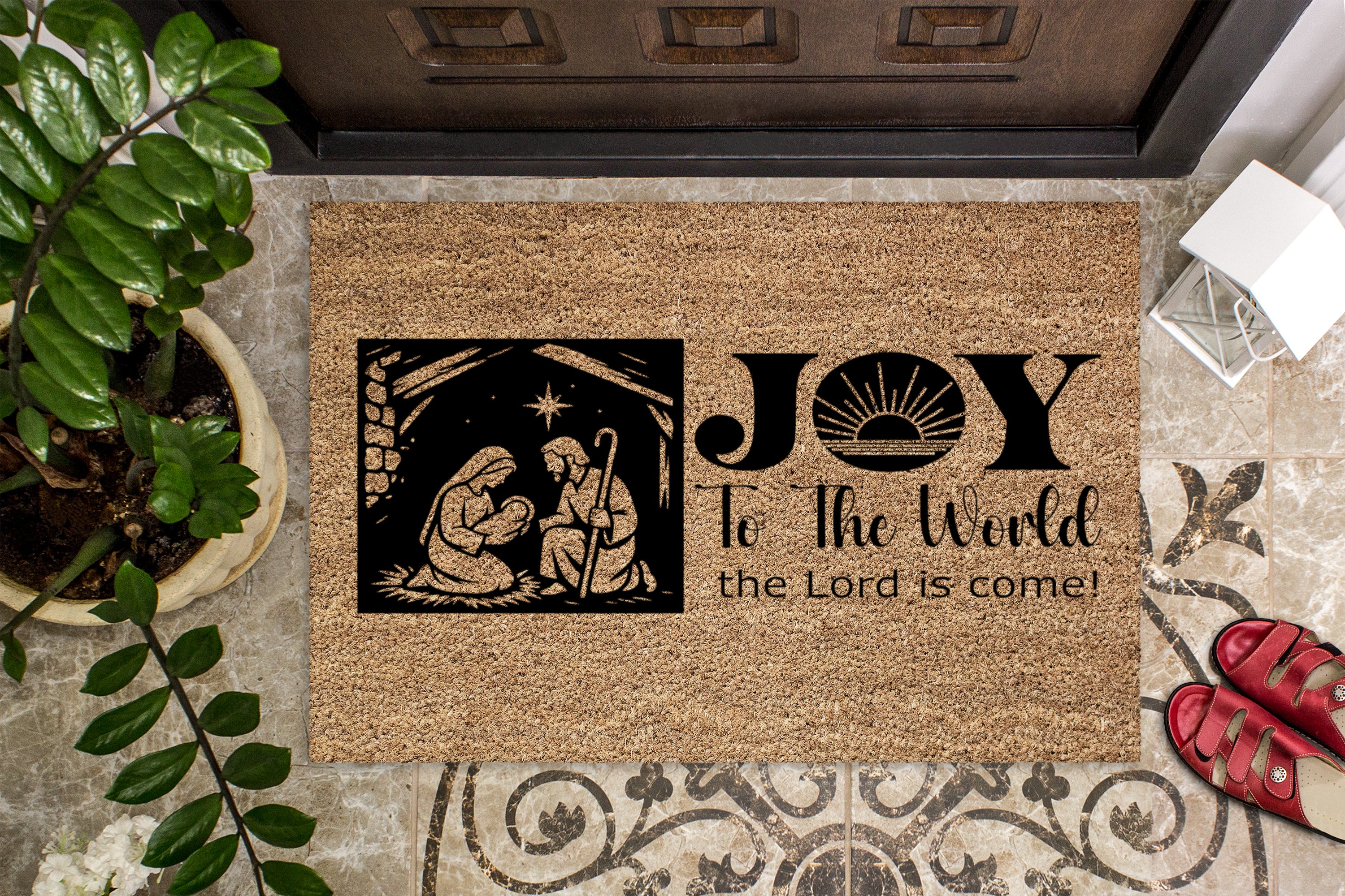 Joy to the World Christmas Outdoor Bristle Doormat