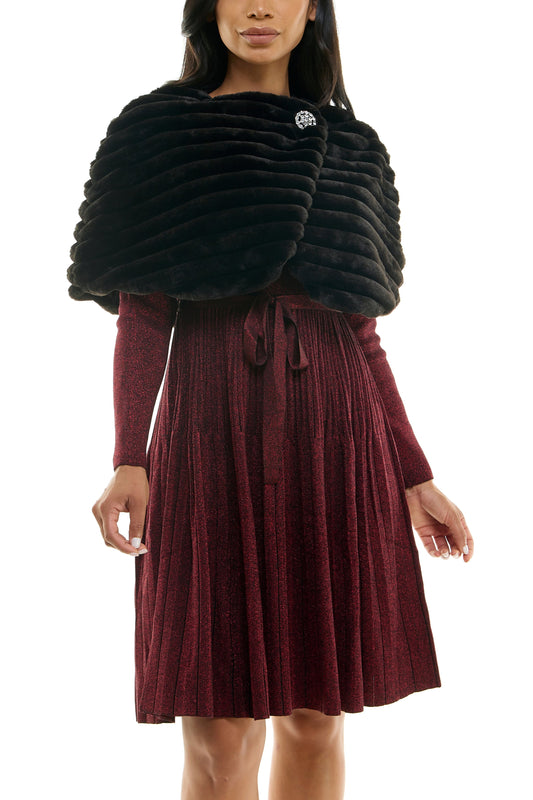 Nina Leonard Wrap Over Faux Fur Capelet And Crystal Closure (Plus Size)