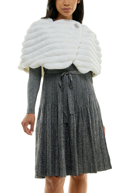 Nina Leonard Wrap Over Faux Fur Capelet And Crystal Closure (Plus Size)