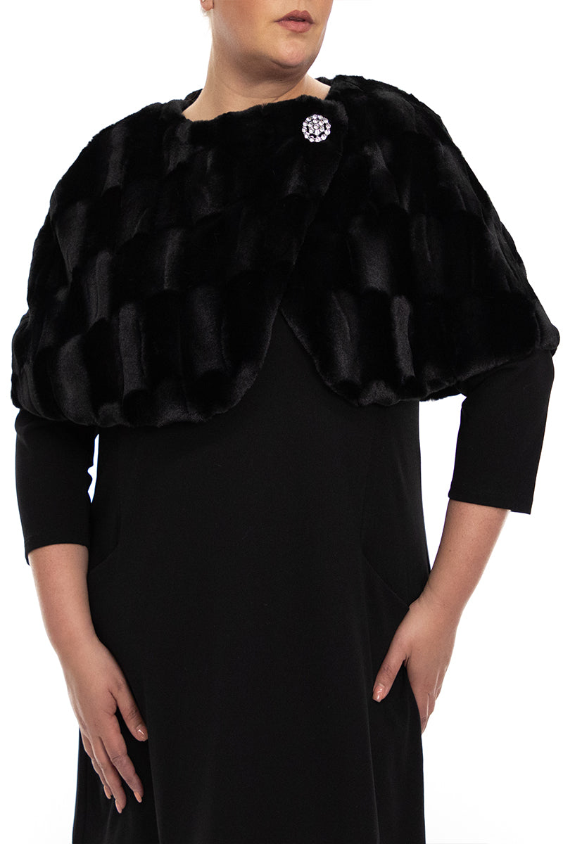 Wrap Over Faux Fur Capelet With Crystal Closure ( Plus Size )