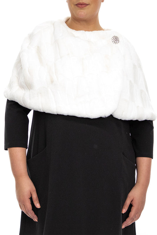 Wrap Over Faux Fur Capelet With Crystal Closure ( Plus Size )