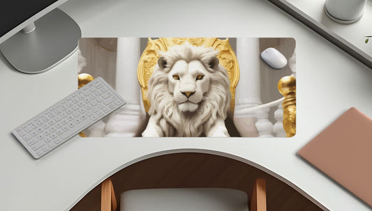 White Lion on a Throne Mousepad Desk Mat - available in 2 sizes