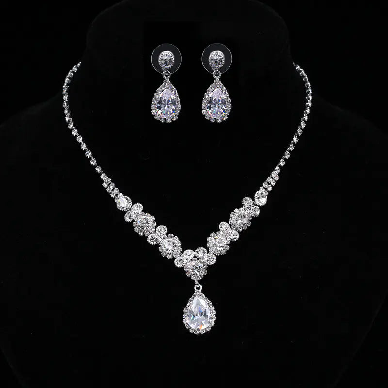 Luxury Zirconia Waterdrop Necklace and Earrings Jewelry Set