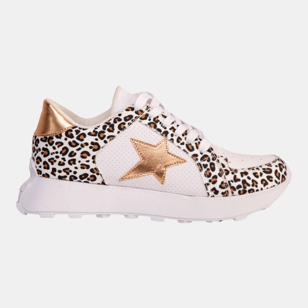 Women's Gold Star Leopard Print Sneakers