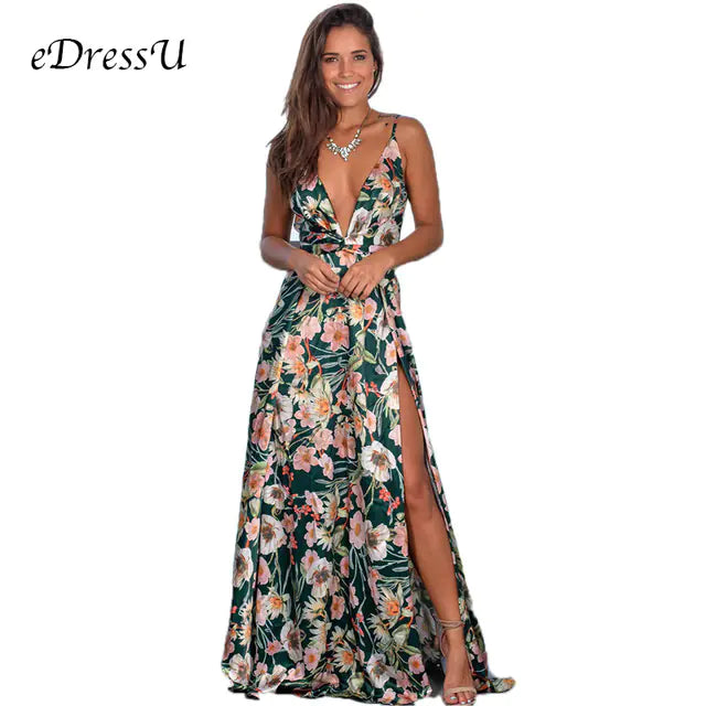 Women's Maxi Dress High Slit Sleeveless V Neck Summer Dress