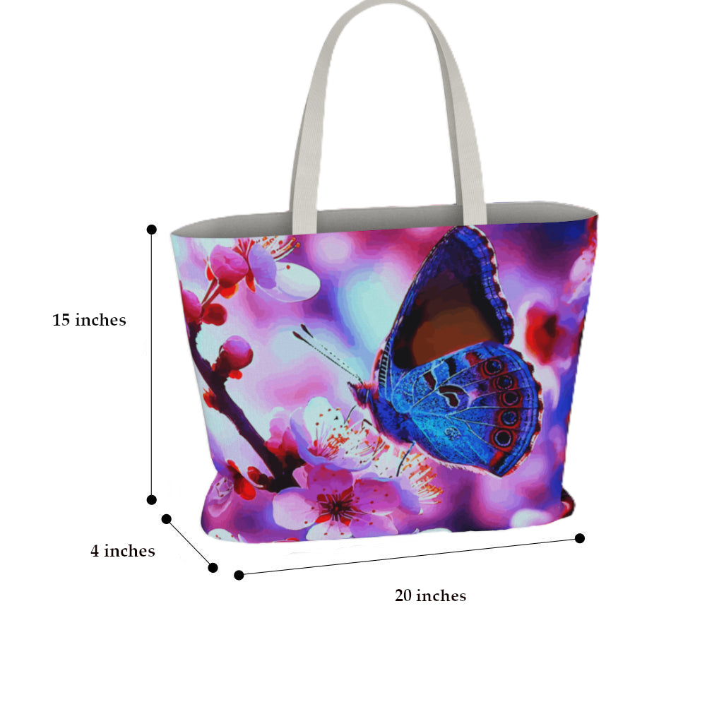 Butterfly with Cherry Blossoms Oversized Canvas Tote Bag