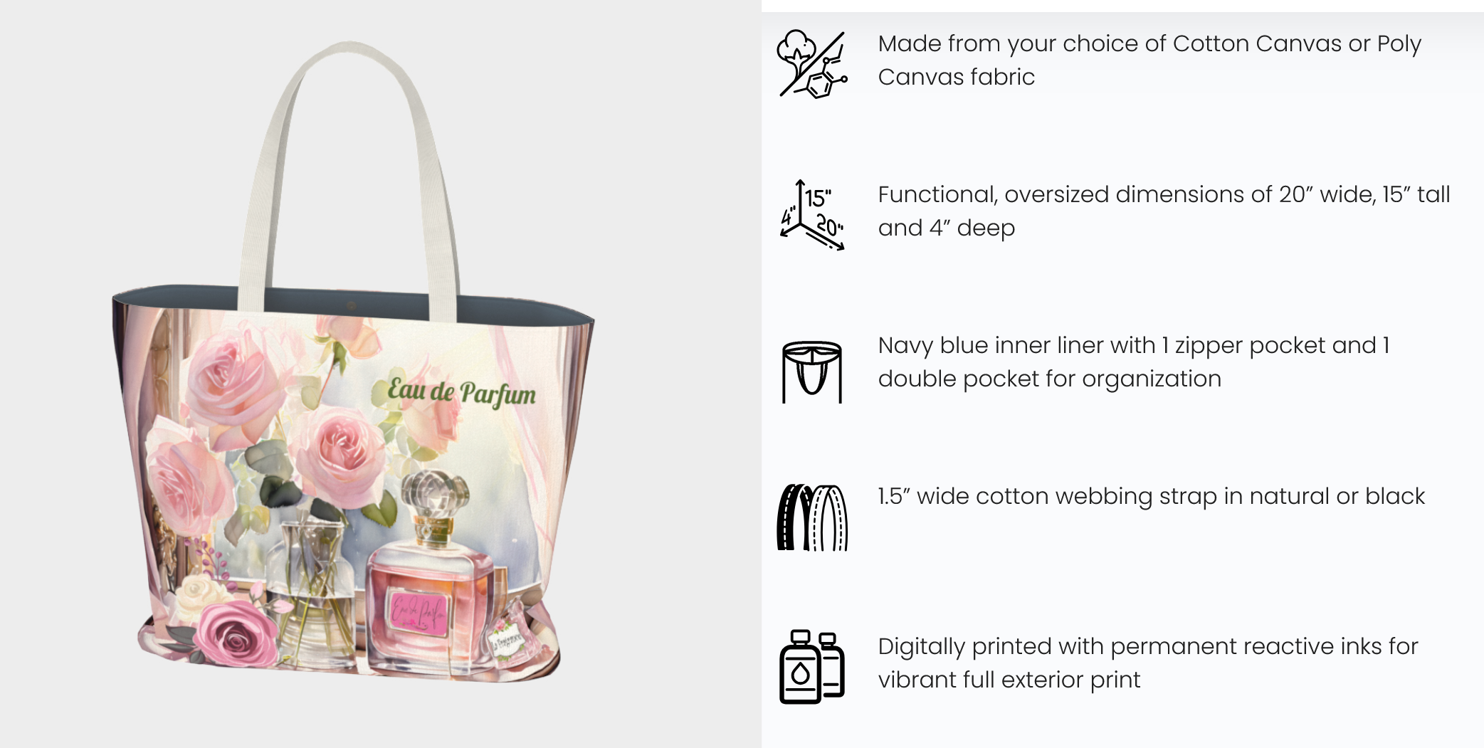 Eau de Parfume Pink Oversized Canvas Tote Bag